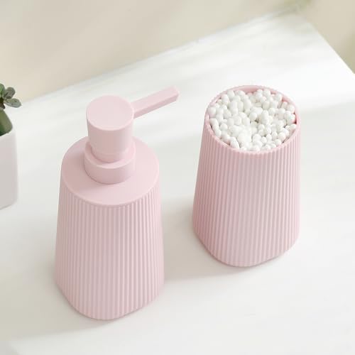 YAUKPH Bathroom Soap Dispenser and Toothbrush Holder Striped Pink