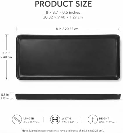 8″ x 3.7″ Ceramic Vanity Tray, Decorative Rectangular Organizer for Bathroom Countertop, Dresser Top, Kitchen & Bathtub, for Soap, Perfume, Candle, Jewelry & Cosmetics (Black)