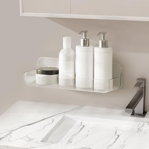 Diesisa Plastic Wall Mount Organizer, Adhesive Clear Acrylic Shelf, No Drilling Hang Walls Shower Caddies, with Self Adhesive Tape, for Bathroom, Kitchen, Utility Room,3.8D x 12.8" W x 3.3" H