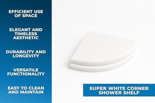 9 Inch Super White Engineered Marble Corner Shower Shelf Bathroom Caddy, Wall Mounted Shower Shelf, Classic Flatback Design (2)