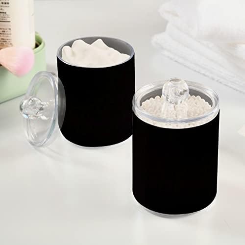 DOMIKING Black 2 Pack Cotton Swab Holder Dispenser Plastic Jar Bathroom Storage Canister Acrylic Containers for Floss Makeup Sponges Cotton Ball