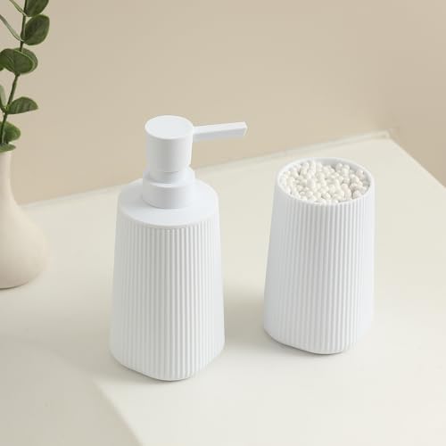 YAUKPH Bathroom Soap Dispenser and Toothbrush Holder Striped White