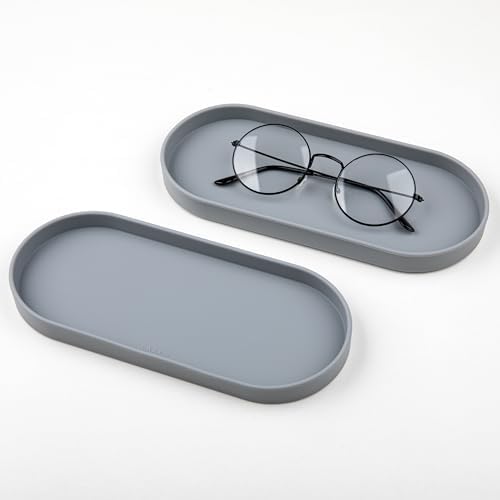 Lazy K Silicone Tray - Small Vanity Tray Organizer - Spoon Rest Holder - Multi-Purpose Modern Kitchen Sink, Bathroom, Counter Organizer (Light Grey)