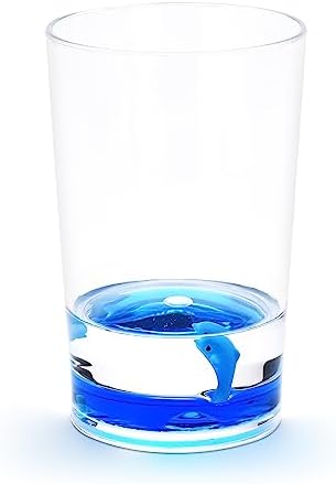 Locco Decor 4 Piece Acrylic Liquid 3D Floating Motion Bathroom Vanity Accessory Set Ocean Cartoon Animal Theme Dolphin Toothbrush Holder, Tumbler, Soap Dispenser, Soap Dis