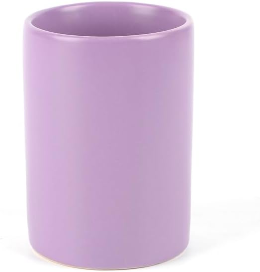 WPM 4 Piece Ceramic Bathroom Accessories Set - Purple - Our Complete Bath Decor Kit Includes Designer Soap or Lotion Dispenser - Toothbrush Holder - Tumbler - Soap Dish