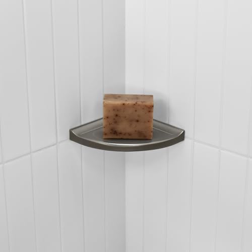 Questech 5" Shower Soap Dish Shelf for Inside Shower, Lugged for New Construction, Bath Organizer for Tiled Walls, Corner Soap Holder, Metro Lugged, Brushed Nickel Finish