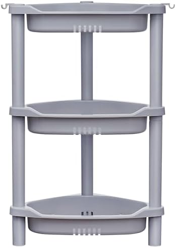 ELYKEN Corner Shower Caddy Standing, 3 Tier Plastic Shower Organizer, Grey