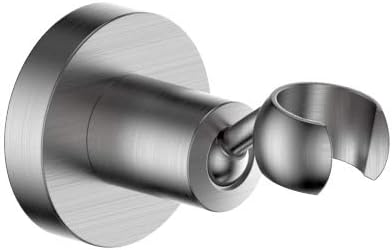 Wall Mounted All Brass Adjustable Handheld Shower Head Bracket Holder, Hand Held Shower Wand Hose Sprayer Holder (Round, Brushed Nickel)