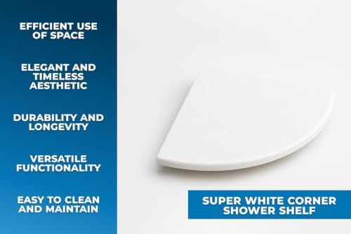 9 Inch Super White Engineered Marble Corner Shower Shelf Bathroom Caddy, Wall Mounted Shower Shelf, Classic Flatback Design (5)