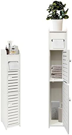 Small Bathroom Storage Cabinet, Slim Toilet Paper Organizer with 2 Doors & Shelves, Over Toilet Storage Cabinet for Skinny Bathroom Space Corner - White