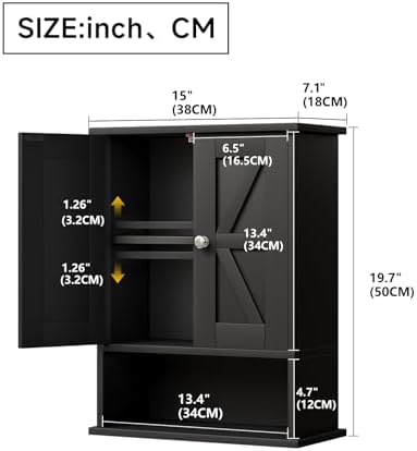 Keehusux 15" W x 19.7" H Small Black Medicine Cabinet with 2 Barn Doors