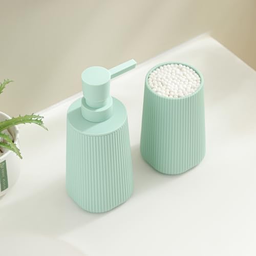YAUKPH Bathroom Soap Dispenser and Toothbrush Holder Striped Green