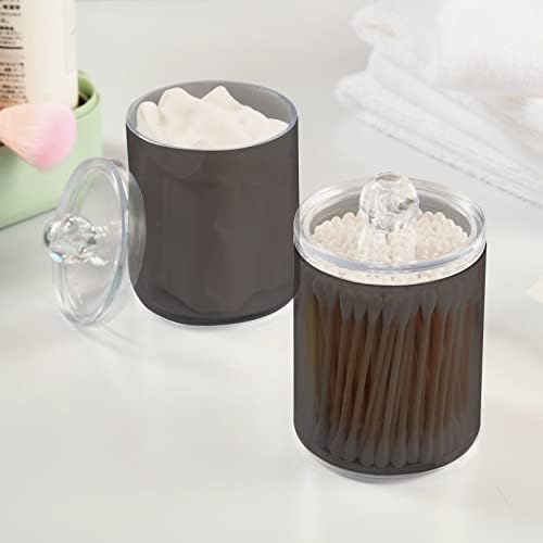 DOMIKING Dark Gray 2 Pack Cotton Swab Holder Dispenser Plastic Jar Bathroom Storage Canister Acrylic Containers for Cotton Ball Floss Picks Hair Clips