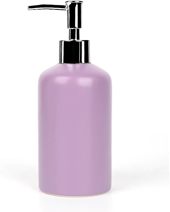 WPM 4 Piece Ceramic Bathroom Accessories Set - Purple - Our Complete Bath Decor Kit Includes Designer Soap or Lotion Dispenser - Toothbrush Holder - Tumbler - Soap Dish