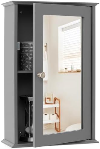 LOKO Bathroom Medicine Cabinet, Wall Mounted Storage Cabinet (Grey)