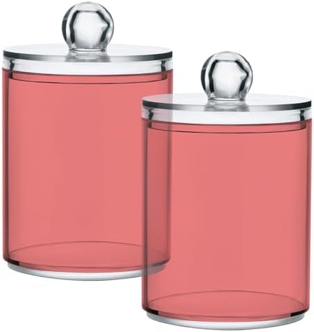 Gredecor 4 Pack Light Coral Qtip Holder Organizer Dispenser Clear Bathroom Storage Canister Cotton Ball Holder Bathroom Containers for Cotton Swabs/Pads/Floss
