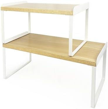 Mitus Stacking Wood Shelf Organizer, Counter Cabinet Storage Rack, Set of 2