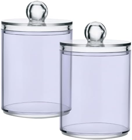 Gredecor 4 Pack Lavender Qtip Holder Organizer Dispenser Clear Bathroom Storage Canister Cotton Ball Holder Bathroom Containers for Cotton Swabs/Pads/Floss