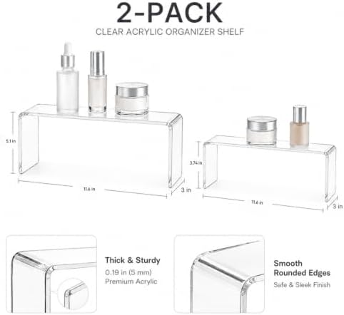 2 Pack Acrylic Medicine Cabinet Organizer Clear Shelves 2 Sizes