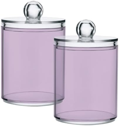 SHJI Thistle Purple Qtip Holder Organizer Dispenser Cotton Swabs Cans Plastic Jars with Lid Set 2 Pack Bathroom Storage Canister for Cotton Ball Floss Cotton Pads