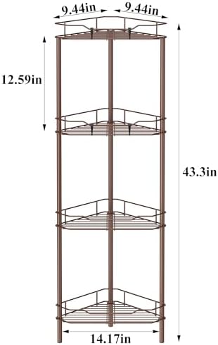 HuggieGems Metal Floor Standing Corner Shower Caddy, Coffee, 4 Tier