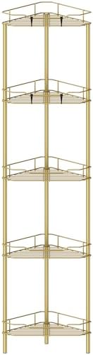 HuggieGems Metal Floor Standing Corner Shower Caddy, Gold, 5 Tier