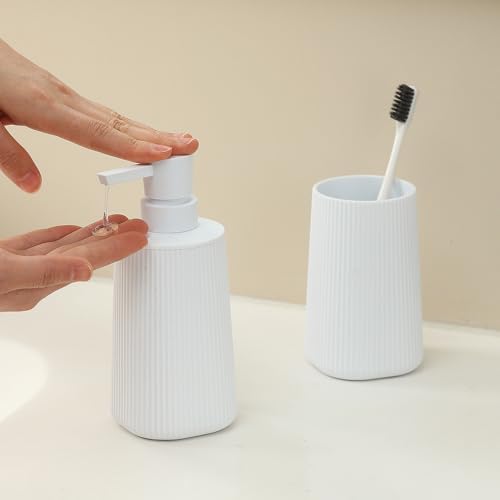 YAUKPH Bathroom Soap Dispenser and Toothbrush Holder Striped White