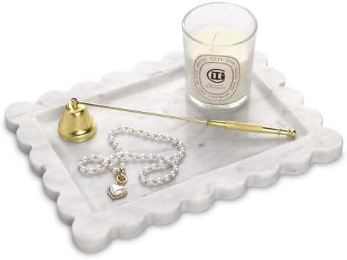 Scalloped Marble Decorative Tray, Carrara White, 10.8 * 8