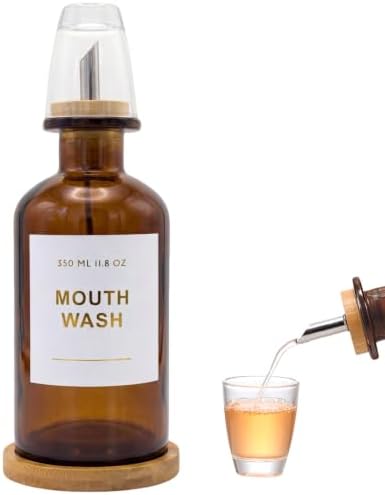 11.8OZ Glass Mouthwash Dispenser for Bathroom, Amber