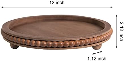 HPC DEC R OUR HAPPY PLACE 12in Round Wood Beaded Tray - Brown, Distressed Finish - Farmhouse Boho Style - Decorative Tray for Living Room, Coffee Table, Kitchen Table or Serving Tray