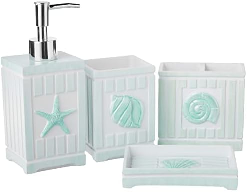 Sweet Home Collection Bathroom Accessories Sets Unique Collections Modern Classic Contemporary Decorative Beautiful Designs Bath Shower Tub Décor, 4 Piece Set, Beach Shells (Pack of 6)