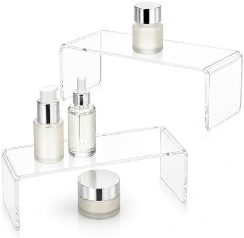 2 Pack Acrylic Medicine Cabinet Organizer, Narrow Bathroom Mirrior Cabinet Storage Shleves, Clear Acrylic Risers for Vanity, Kitchen & RV (11.34 x 2.95 x 3.66 in)