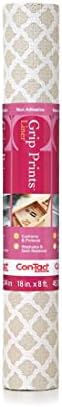 Con-Tact Brand Grip Prints Shelf Liner, Non-Adhesive Durable Liners, Slip-Resistant Drawer and Cabinet Covering, 18" x 8', Talisman Pale Gray, Pack of 1 Roll