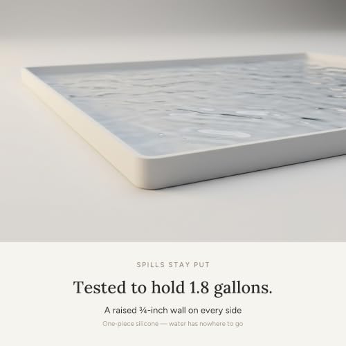 BASIN - Under Sink Mat for Bathroom - The Original Silicone Under Sink Mats for Bathroom Waterproof - Under Sink Tray for Bathroom Waterproof - Under Sink Cover Vanity Liner White 28x19