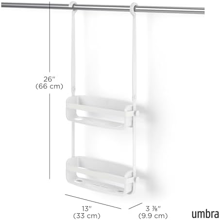 Umbra Flex Hanging Shower Caddy with 2 Shelves, Bathtub Shelf and Bathroom Organizer, White (Pack of 2)