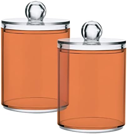 DOMIKING Orange 2 Pack Cotton Swab Holder Dispenser Plastic Jar Bathroom Storage Canister Acrylic Containers for Floss Makeup Sponges Cotton Ball