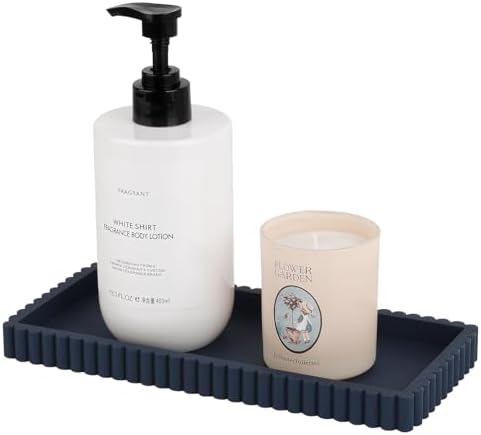 Silicone Bathroom Tray Small Vanity Tray Kitchen Counter Decor, Dark Blue