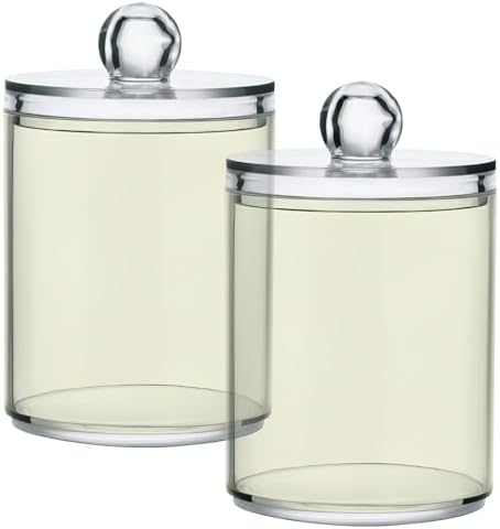 Gredecor 4 Pack Beige Qtip Holder Organizer Dispenser Clear Bathroom Storage Canister Cotton Ball Holder Bathroom Containers for Cotton Swabs/Pads/Floss