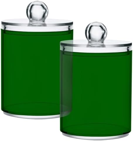 Gredecor 4 Pack Dark Green Qtip Holder Organizer Dispenser Clear Bathroom Storage Canister Cotton Ball Holder Bathroom Containers for Cotton Swabs/Pads/Floss