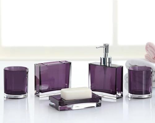 Purple Bathroom Accessories Set - 5 Pcs Acrylic Bathroom Accessory Set - Toothbrush Holder, 2 Toothbrush Cups,soap Dispenser, soap Dish for Bathroom(Purple)