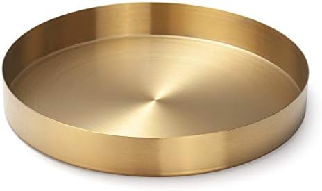 IVAILEX Round Gold Tray Stainless Steel Jewelry, Make up, Candle Plate Decorative Tray (8.6 inches)