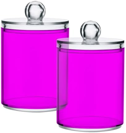 SHJI Magenta Purple Qtip Holder Organizer Dispenser Cotton Swabs Cans Plastic Jars with Lid Set 4 Pack Bathroom Storage Canister for Cotton Ball Floss Cotton Pads