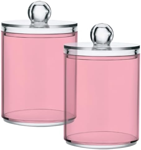 Gredecor 4 Pack Light Pink Qtip Holder Organizer Dispenser Clear Bathroom Storage Canister Cotton Ball Holder Bathroom Containers for Cotton Swabs/Pads/Floss