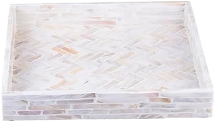PEMAR 11" Square Mother of Pearl Decorative Tray - Herringbone Shell