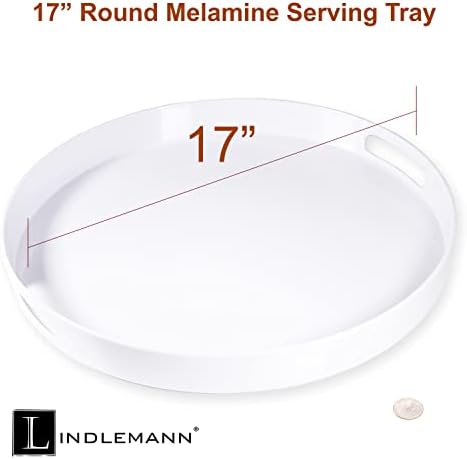 White Serving Tray Large Melamine Platter Round Breakfast Trays with Handles for Coffee Table Ottoman Living Room Home Décor Holiday Celebration & Party (17")