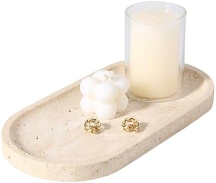 Koville Natural Marble Tray for Bathroom Counter, 10" x 5" Travertine Marble Storage Trays for Perfume, Cosmetics, Jewelry, Vanity Tray Stone Trays for Home, Decorative Tray for Dresser Organizer