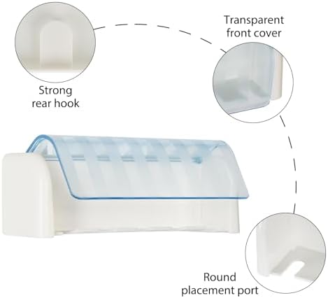 5 Slots Wall Mount Toothbrush Holder with Cover, Self Adhesive Toothbrush Storage Organizer for Shower, Toothbrush Hanger for Bathroom, Medicine Cabinet, Dorm(White + Blue)