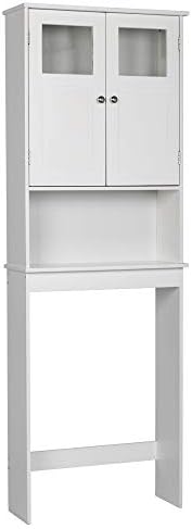 Over The Toilet Storage Cabinet,Freestanding Toilet Rack Space Saving Storgae Cabinet with 2 Doors & Storage Shelf, Bathroom Cabinet Organizer Rack Over Toilet (White Grass)
