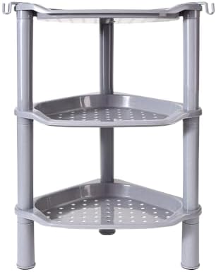 3 Tier Shower Caddy Corner,Plastic Shower Shelf Organizer for Inside Bathroom, Bathtub, Shower Pan, 13.5 x 10 x 26 Inches,Grey(Round Slot Grey 3 Tier)