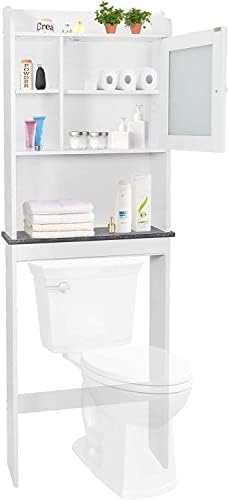 Over Toilet Bathroom Organizer 4-Tier Over The Toilet Storage Cabinet with Adjustable Shelves and Tempered Glass Door Space-Saving Toilet Shelf for Small Places White